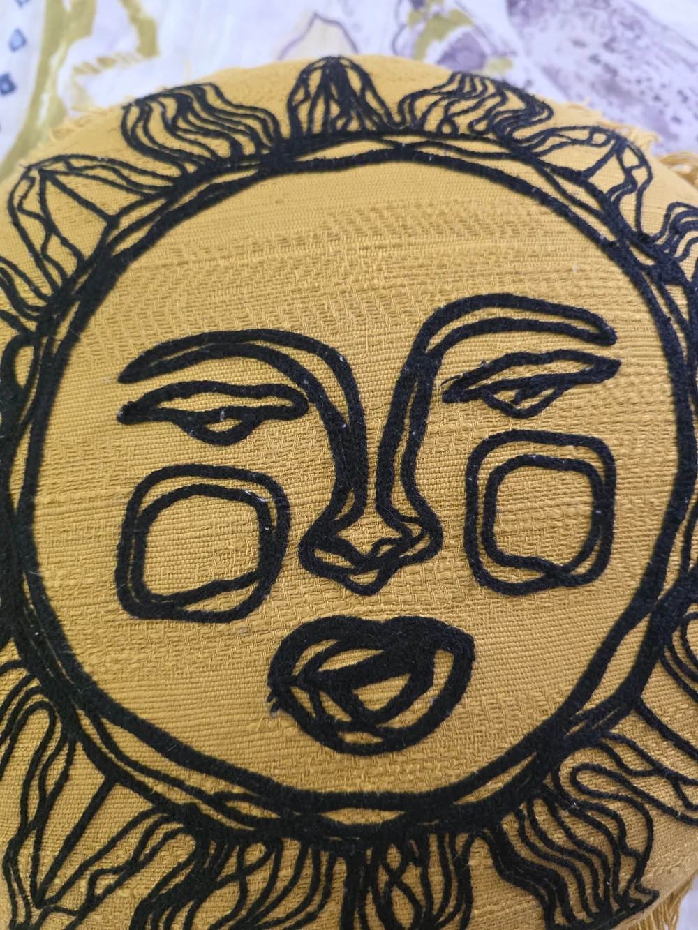 Opalhouse Mustard Yellow Sunface Fringe Round Accent Pillow